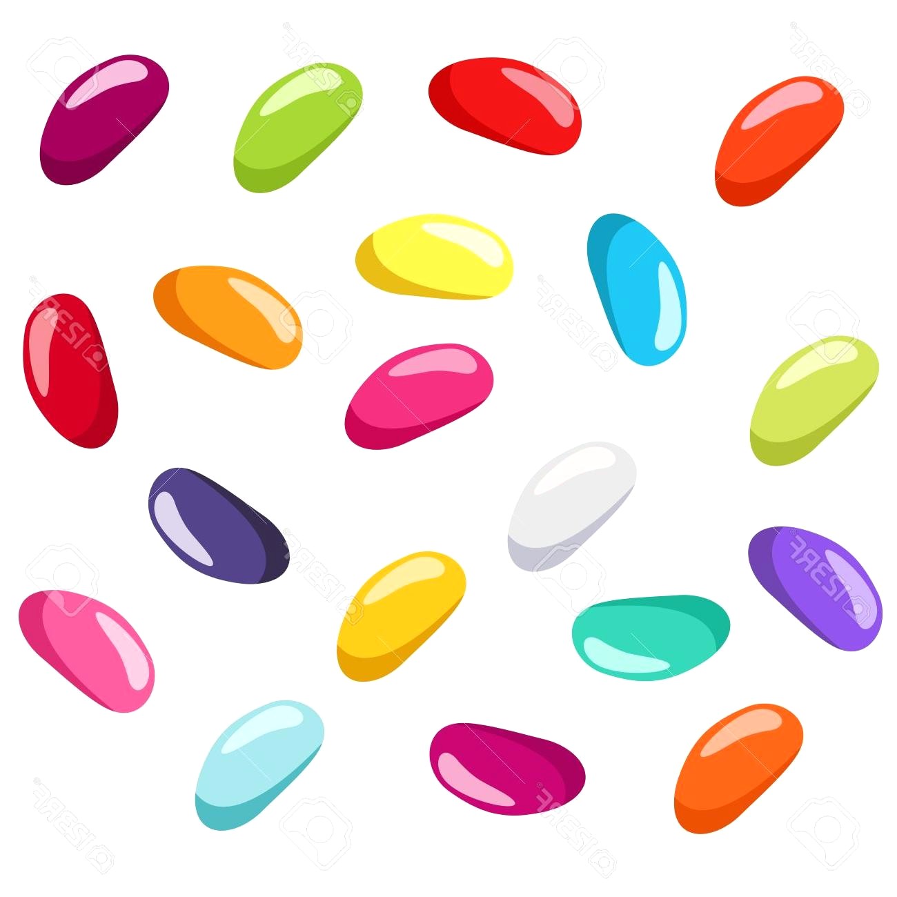 Vector illustration of jelly beans on a white background. Colorful jelly candy, sweet and chewy ...