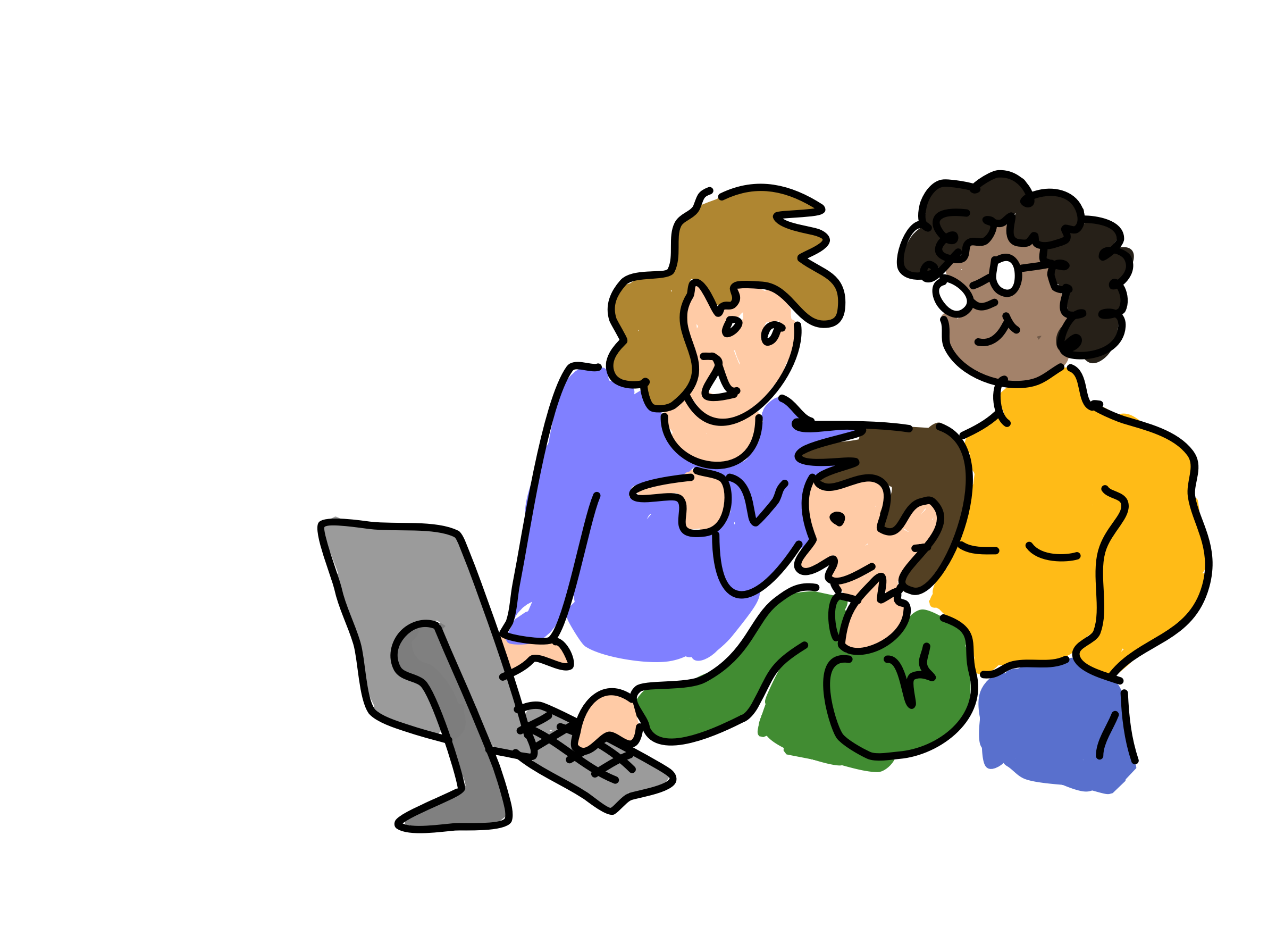 Three people working together vector clipart image.