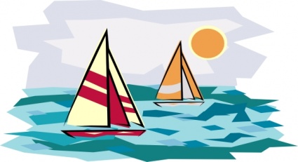 Two Sailboats In Sunset clip art Clipart Graphic.