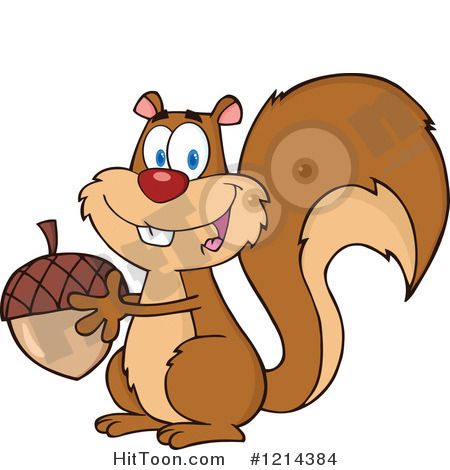 Cartoon of a Happy Squirrel Holding an Acorn.