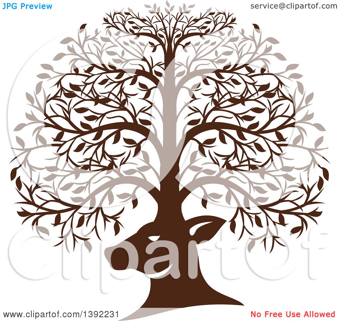Clipart of a Retro Brown Deer Head with His Antlers Forming a Tree.