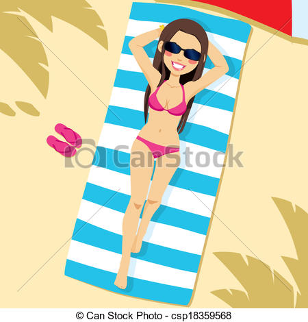 Clip Art Vector of Woman Lying On Beach.