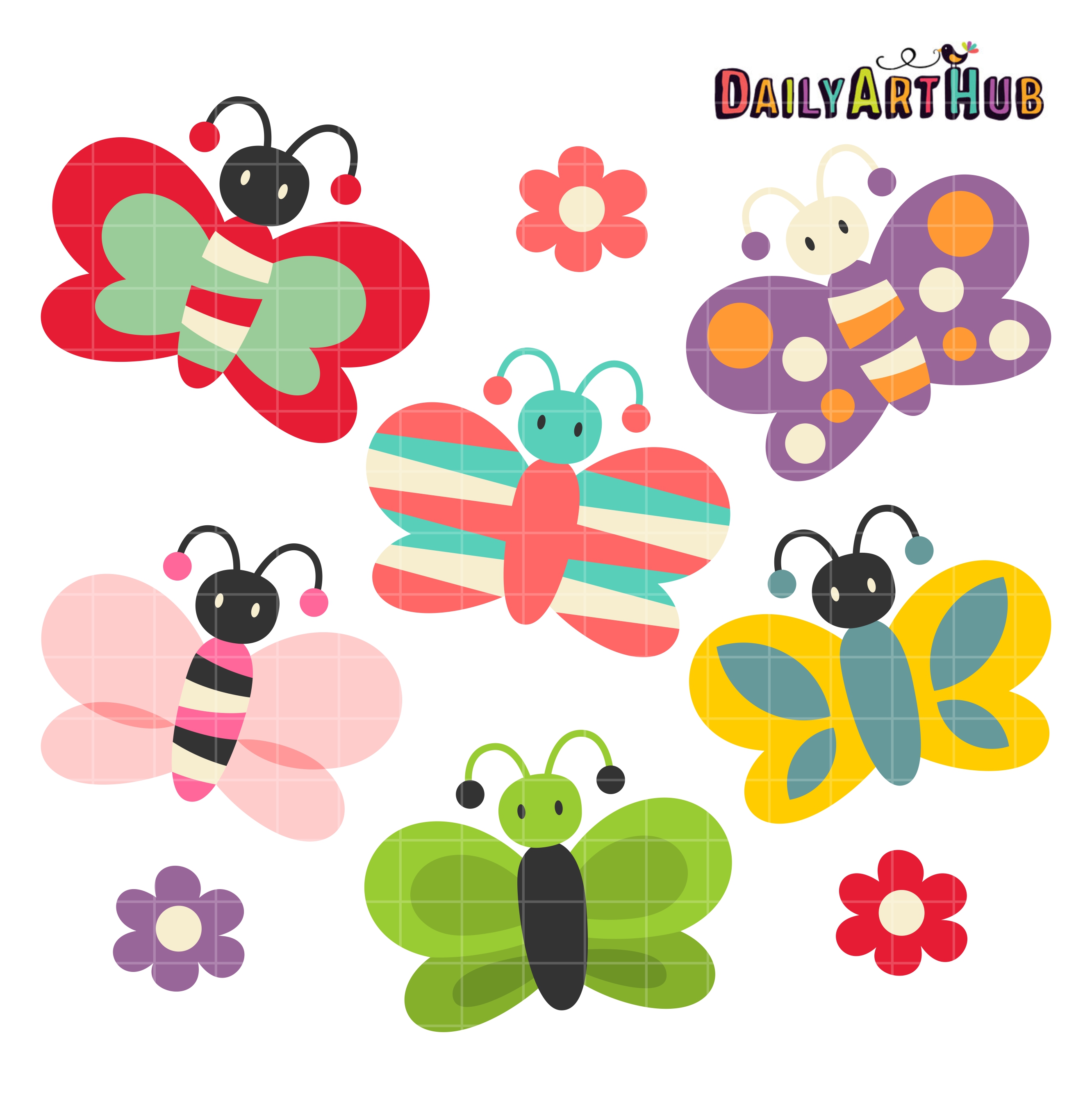 Cute Butterflies Clip Art Set.