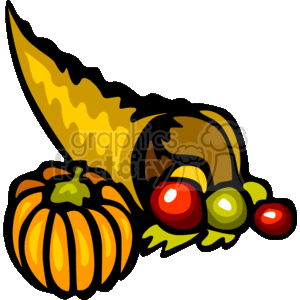 thanksgiving cornucopia with a pumpkin and gourds clipart. Royalty.
