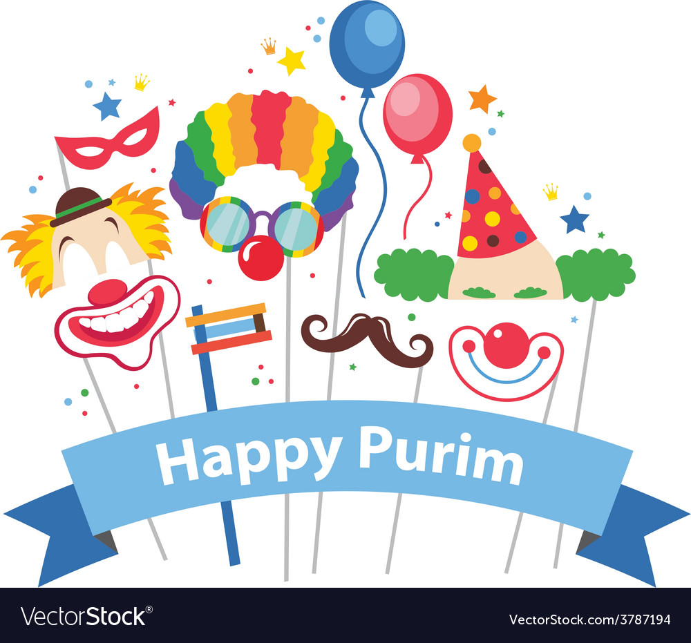 Design for Jewish holiday Purim with masks and.