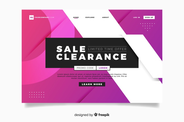 Abstract style sales landing page with promo code Vector.