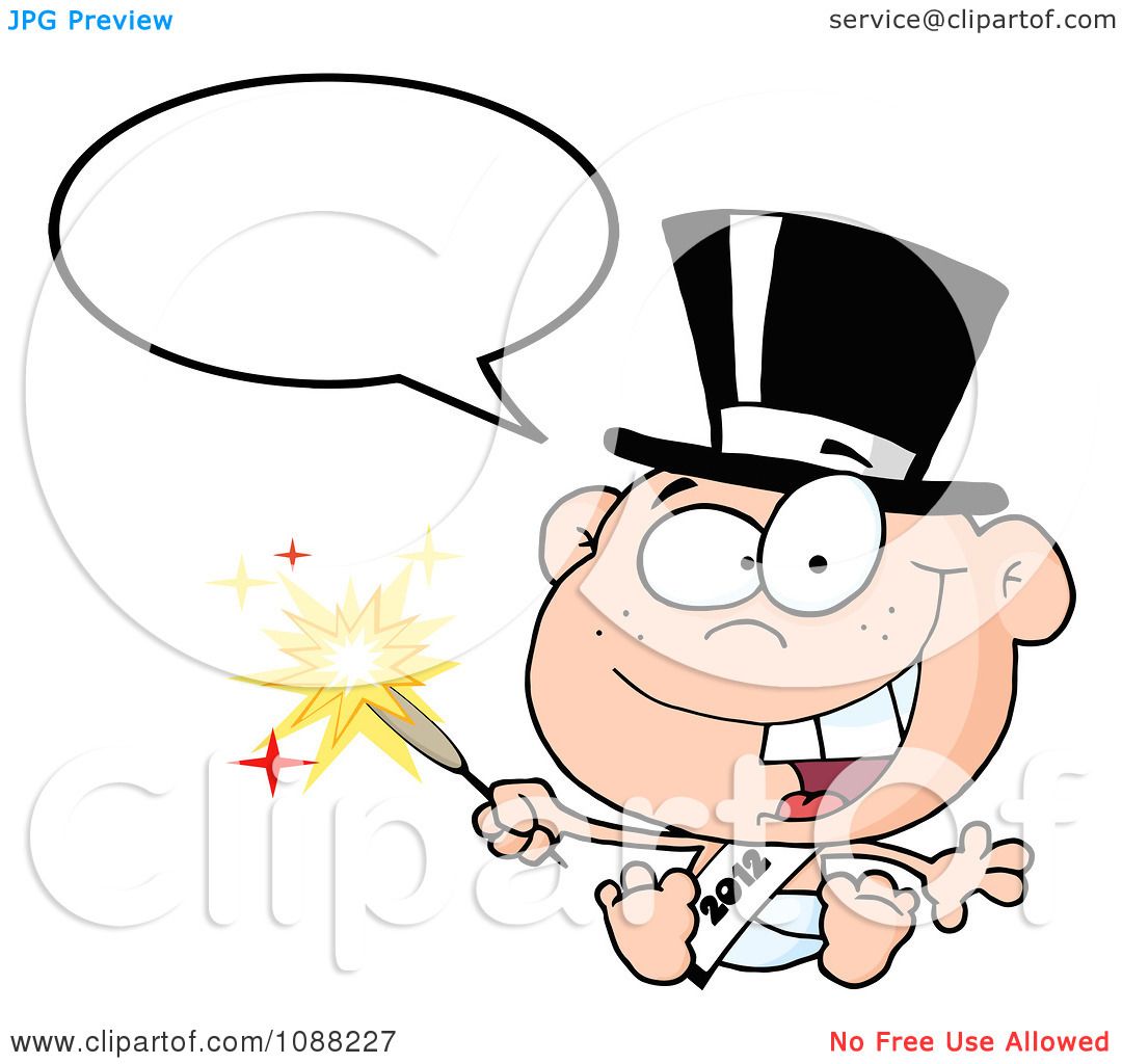 Clipart Talking White New Year 2012 Baby Wearing A Top Hat And.