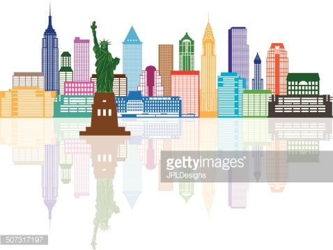 New York City Skyline with Statue of Liberty Color with.