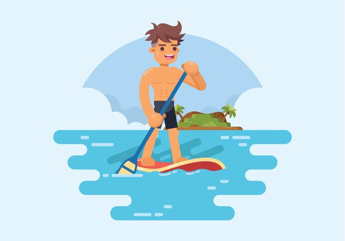 Man Standing On Paddle Board Vector.