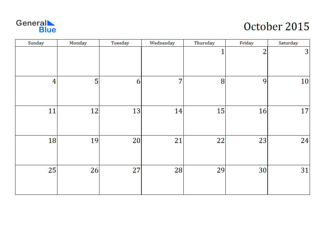 October 2015 Calendar Clip Art.