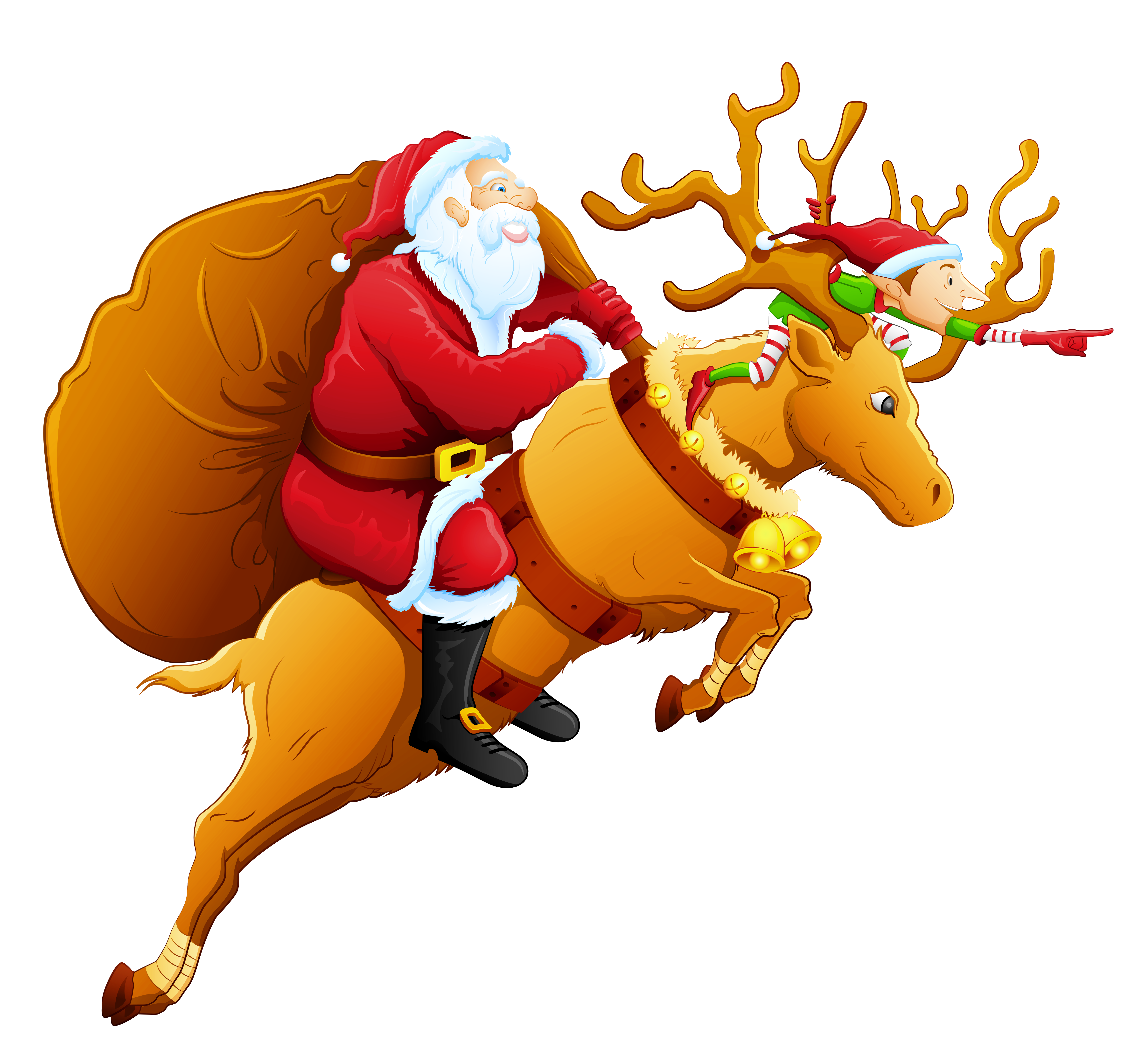 Santa and Reindeer PNG Clipart.