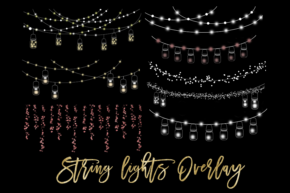 String Lights Clipart, Mason jar Chalkboard Party Lights.