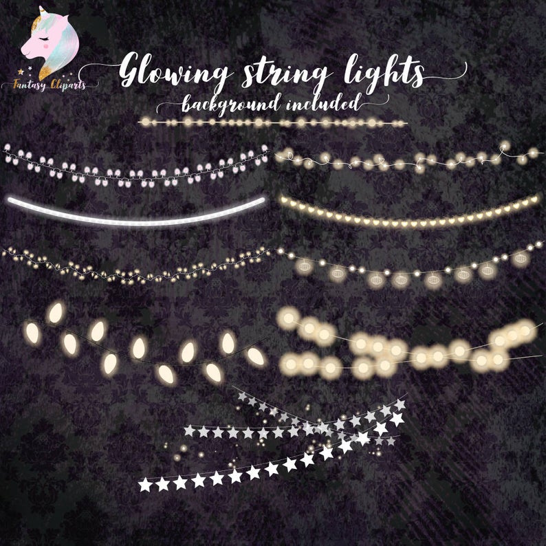String lights, christmas lights, lights of strings, fairy lights, glowing  lights, lights clipart, wedding lights, party decor, birthday invi.