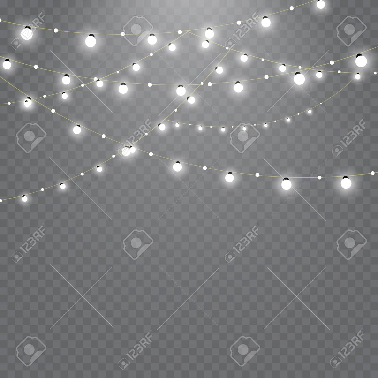 Christmas lights isolated on transparent background. Set of golden...