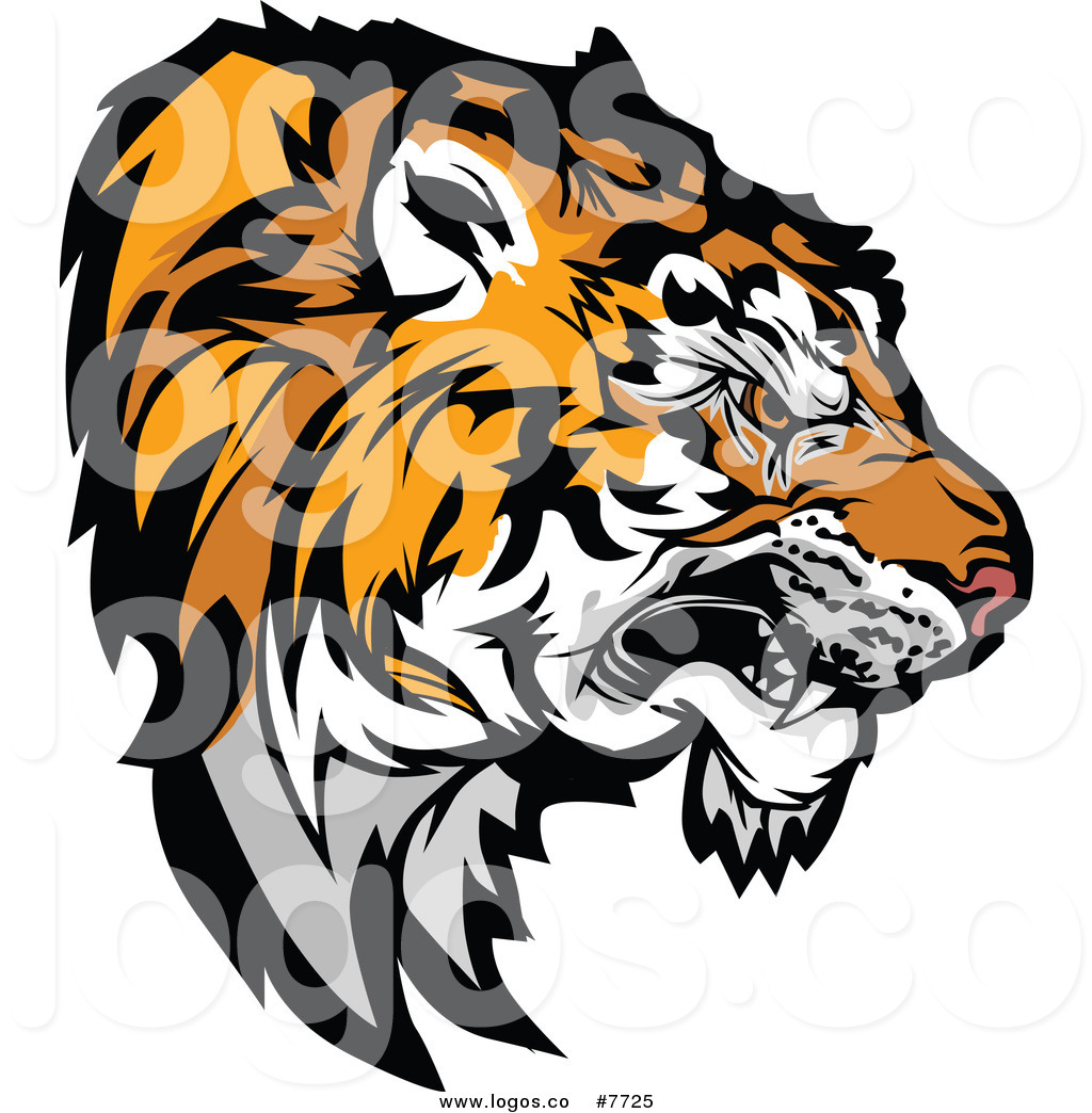 Royalty Free Clip Art Vector Growling Aggressive Tiger Head Logo by.