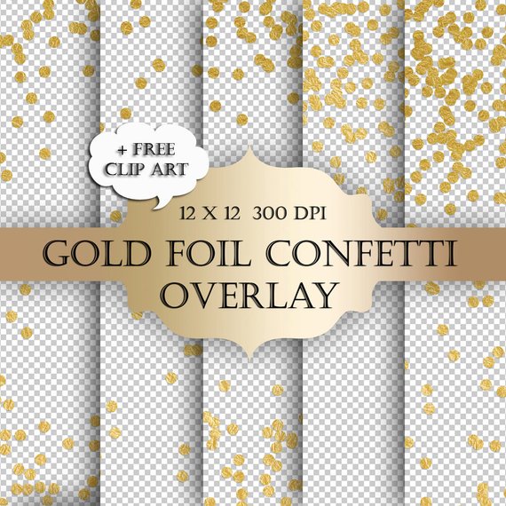 Gold Foil Dot Confetti Digital Clip Art Overlay.