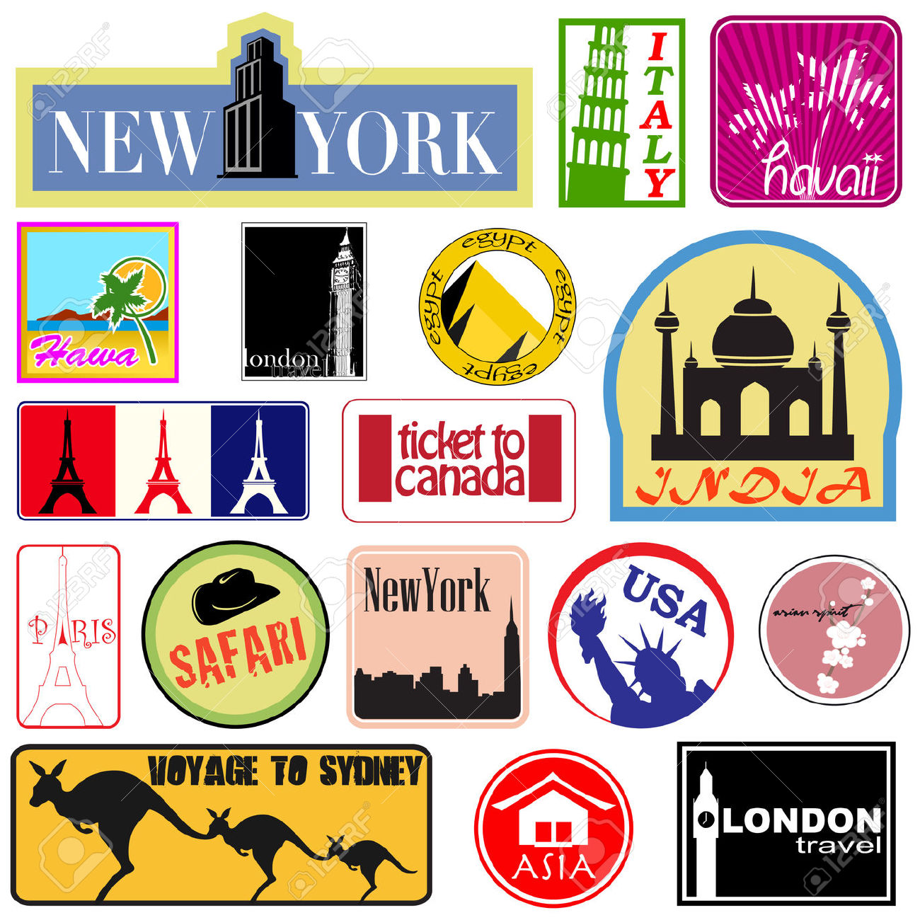 Free Travel Stickers Clipart.