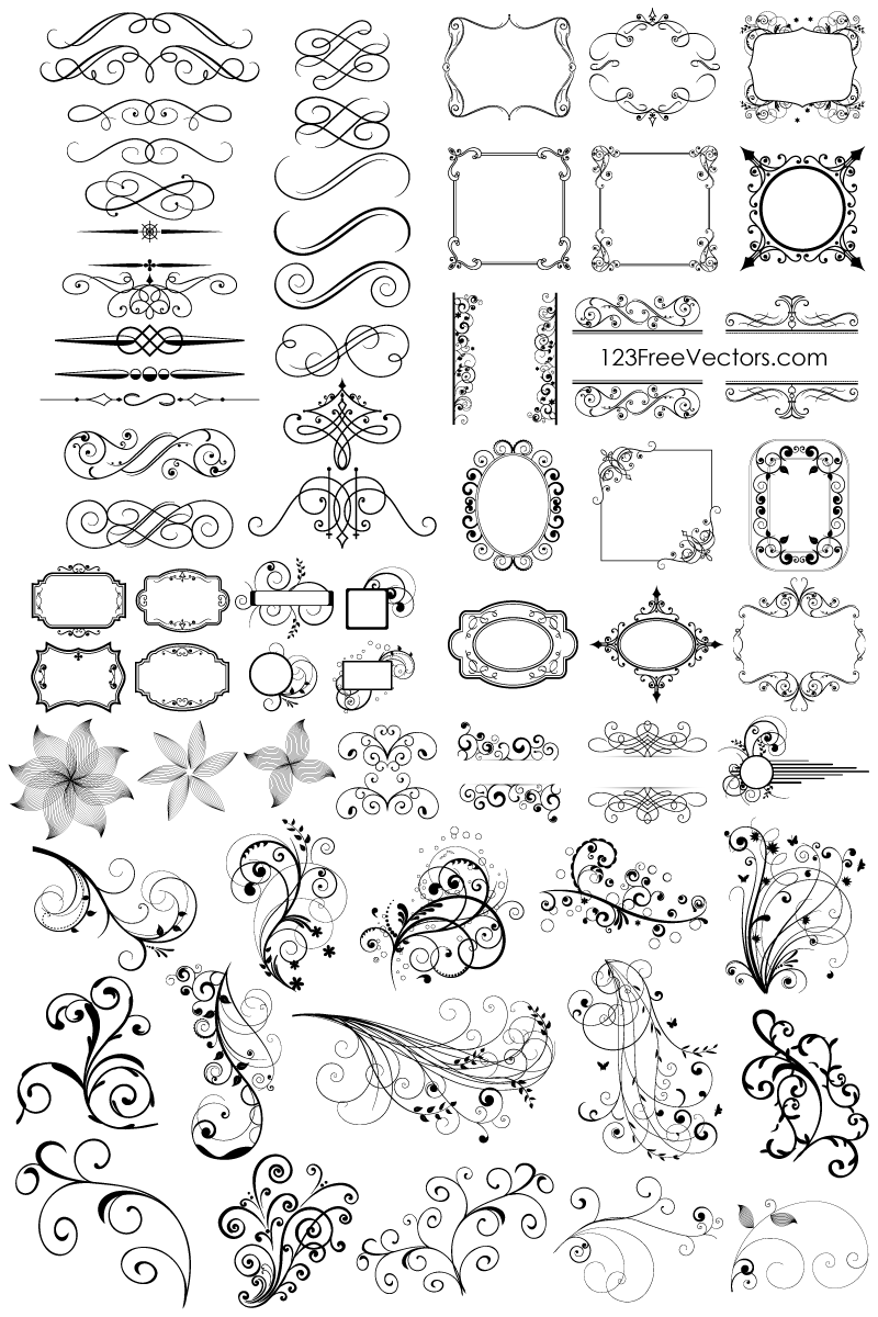 Free Download 65 Floral Decorative Ornaments Vector Pack. Free.