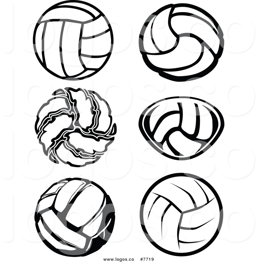 Royalty Free Clip Art Vector Black and White Volleyball Logos by.