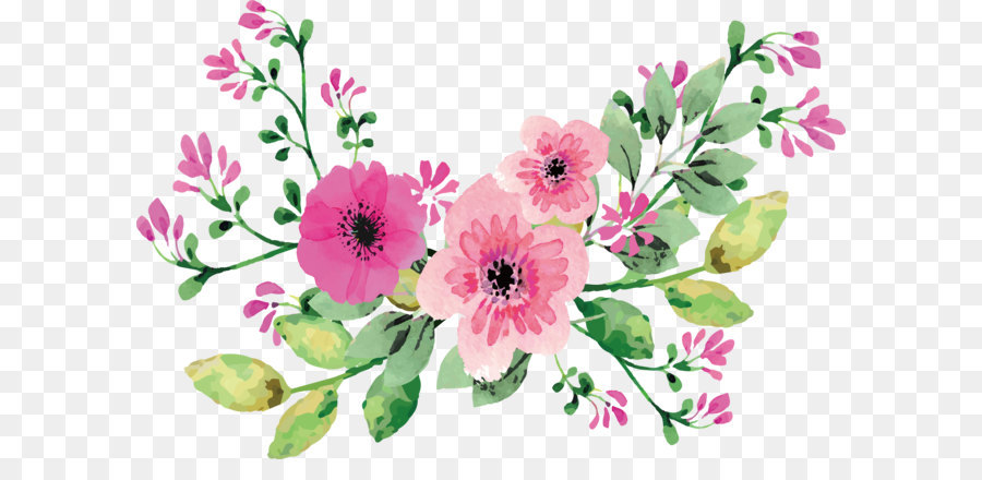 Watercolor Pink Flowers png download.