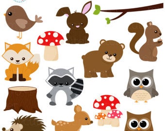 Woodland animals clipart.