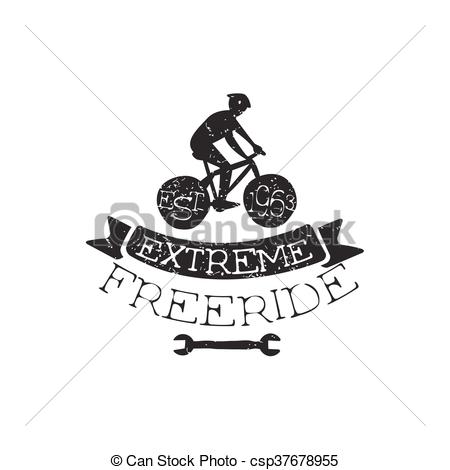 Clipart Vector of Extreme Freeride Vintage Label. Black And White.