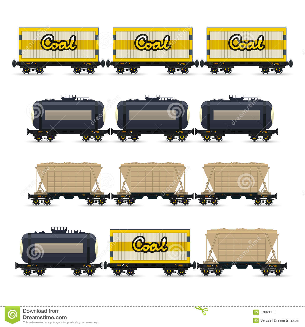 Set Of Different Types Of Freight Wagon Stock Vector.