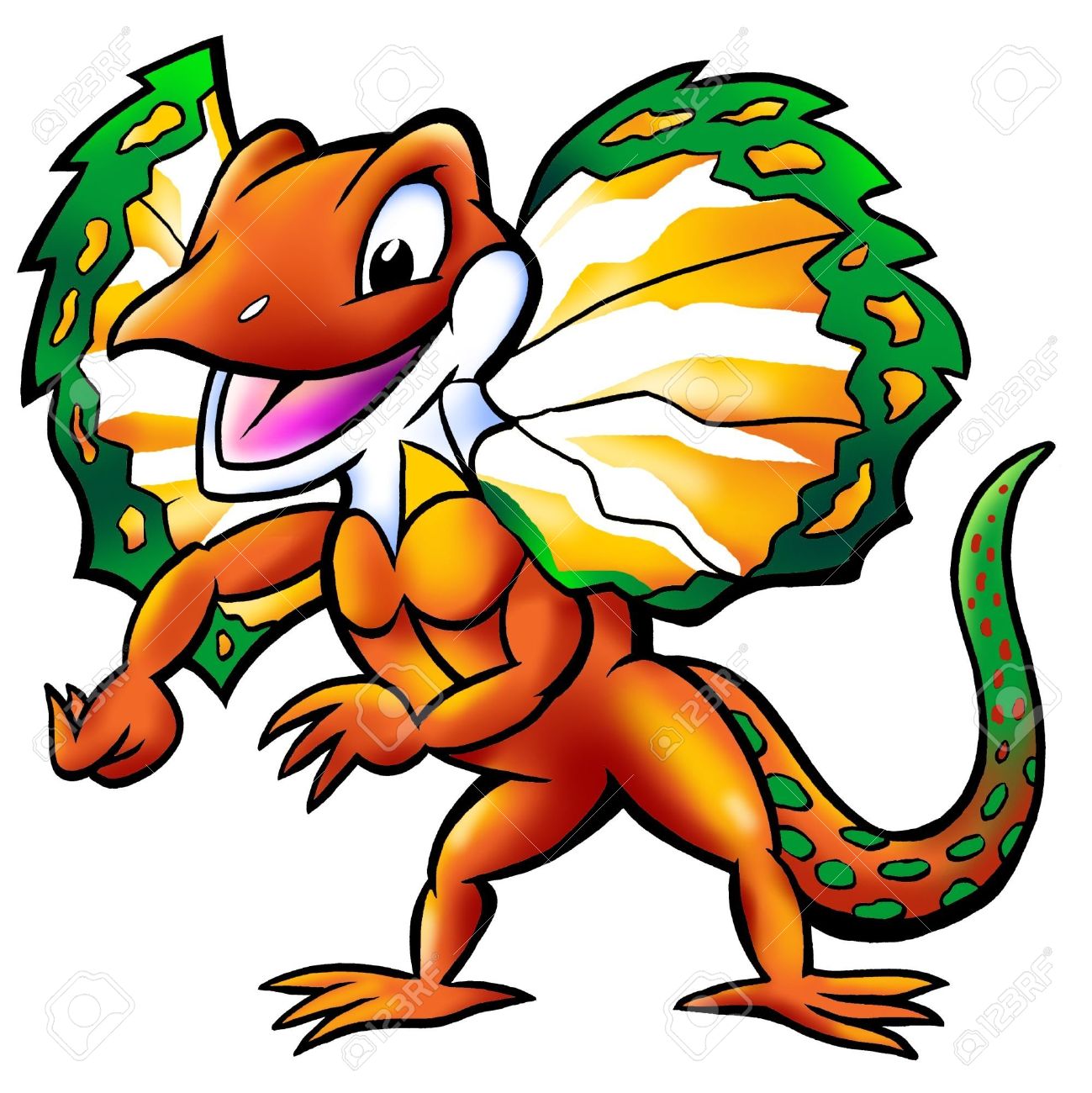 Happy Frilled Lizard Mascot Stock Photo, Picture And Royalty Free.