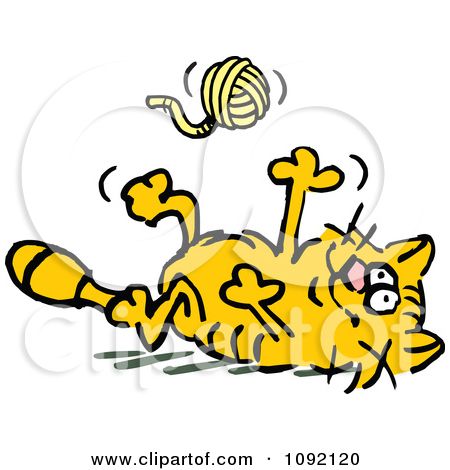Clipart Frisky Orange Cat Tossing Playing Ball Yarn.