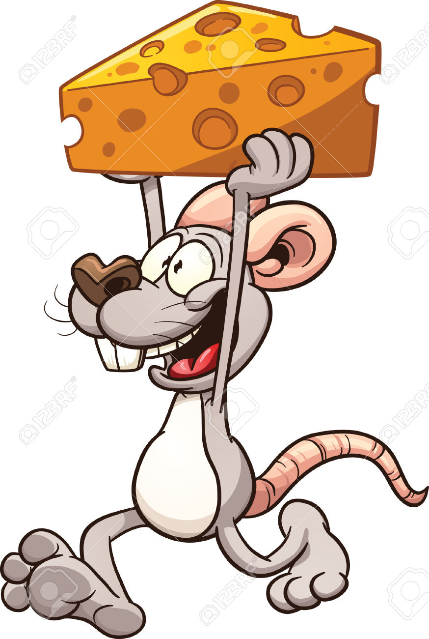 Cartoon Mouse Carrying A Big Piece Of Cheese. Vector Clip Art.
