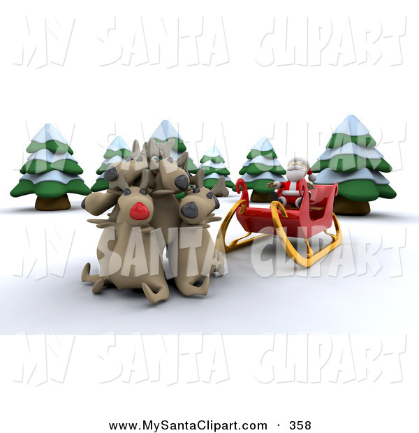 Christmas Clip Art of Rudolph and Group of Santa's Other Reindeer.