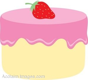 White Cake With Strawberry Frosting Clip Art.