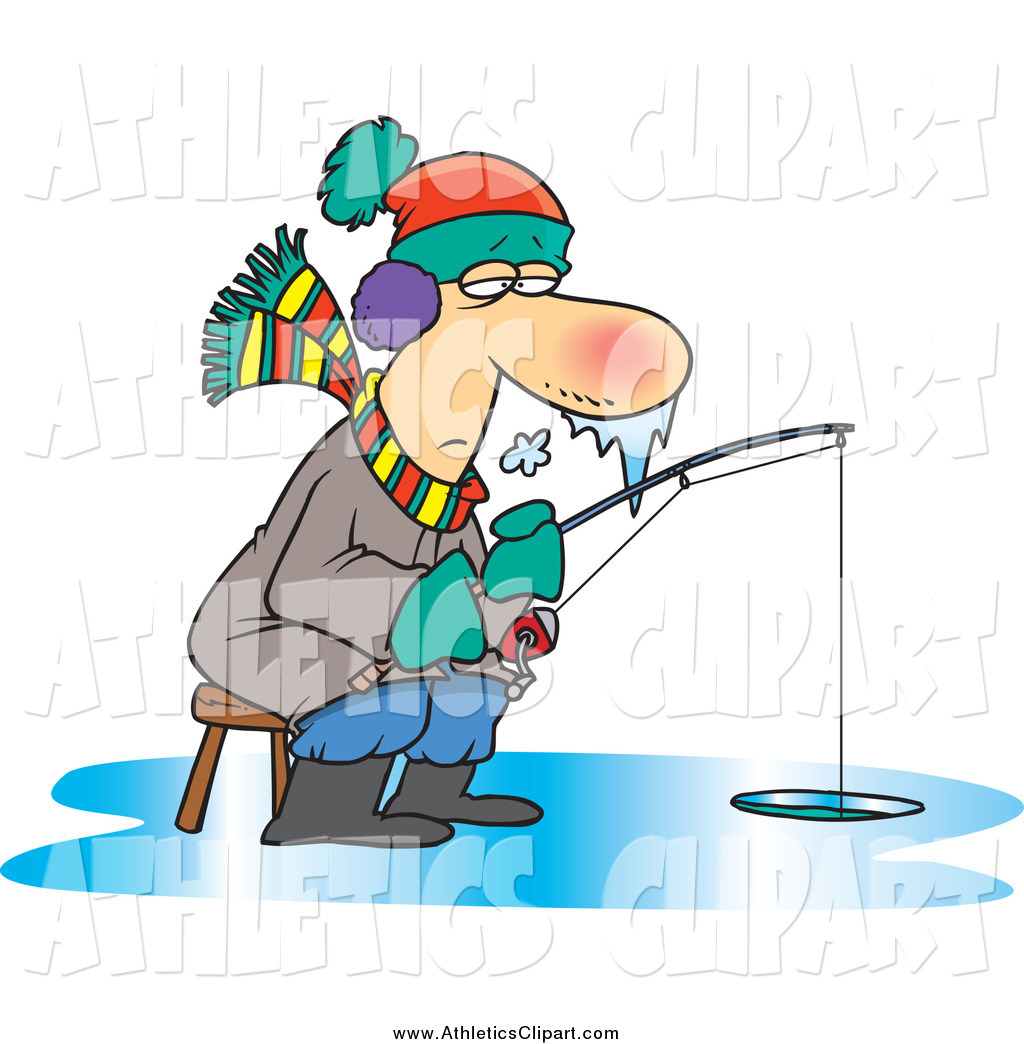 Clip Art of a Tired Frozen Man Ice Fishing by toonaday.