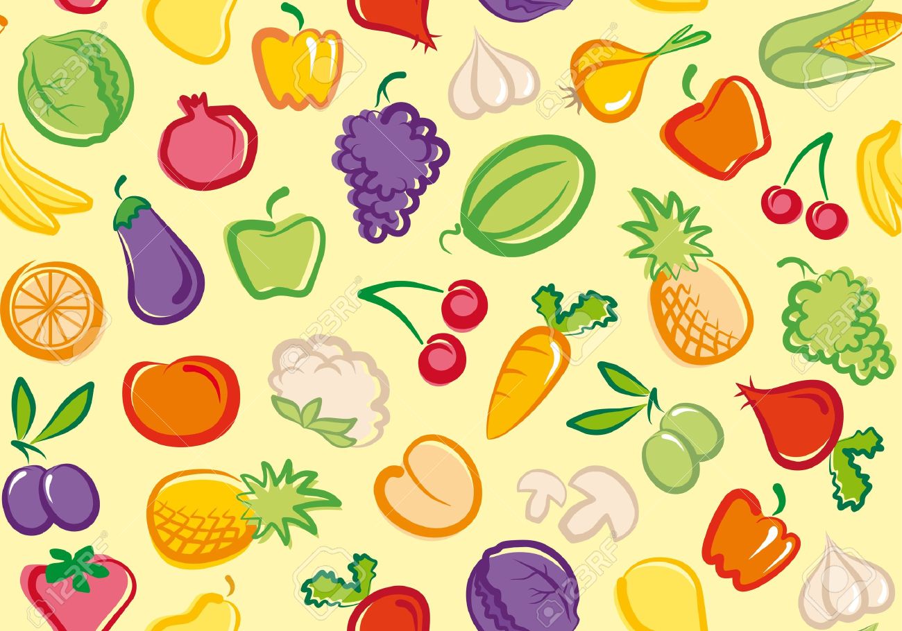 Seamless background with vegetables and fruit.