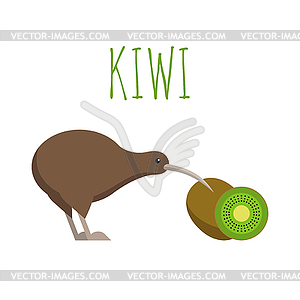 Kiwi bird and kiwi fruit.