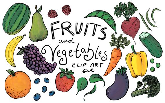 Fruits and Vegetables Clip Art, hand drawn clip art, hand drawn vegetable  clip art, hand drawn fruit clip art, commercial use clip art.