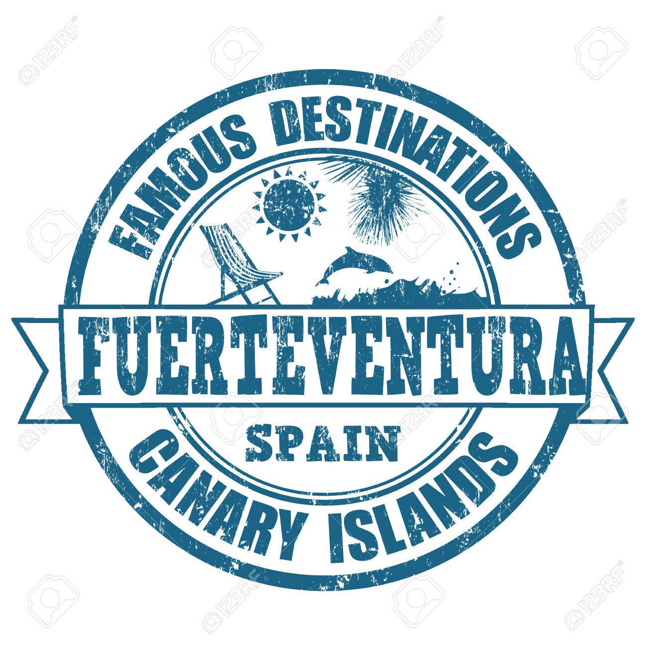 Famous Destinations, Fuerteventura Grunge Rubber Stamp On White.