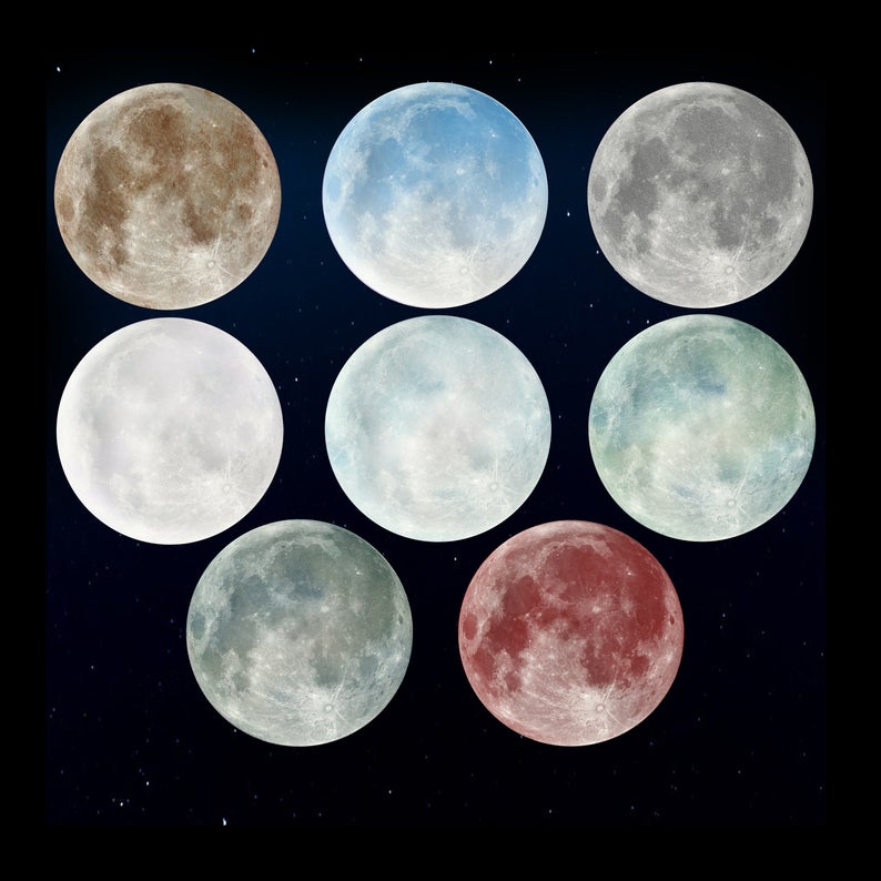 Moon, Clip art, Digital Clipart, Full Moon, Moon Art, Silver, Gold, Blue,  Red, White, Frozen, Realistic Moon, Shining Moon, DIGITAL DOWNLOAD.