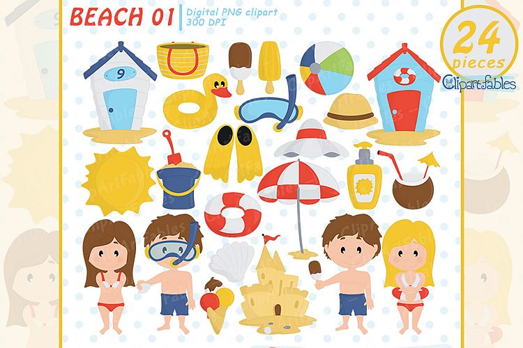 Summer beach clipart, beach fun time, Kids at the Beach.