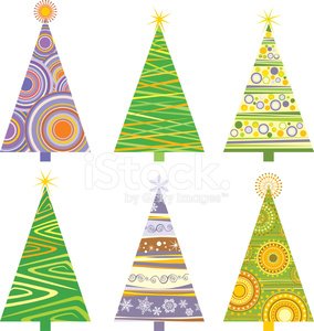 Funky Christmas trees set Clipart Image.