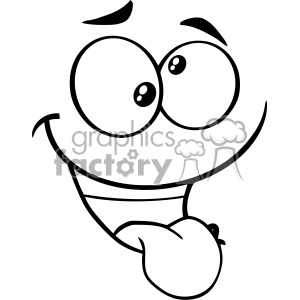 10914 Royalty Free RF Clipart Black And White Mad Cartoon Funny Face With  Crazy Expression And Protruding Tongue Vector Illustration clipart..