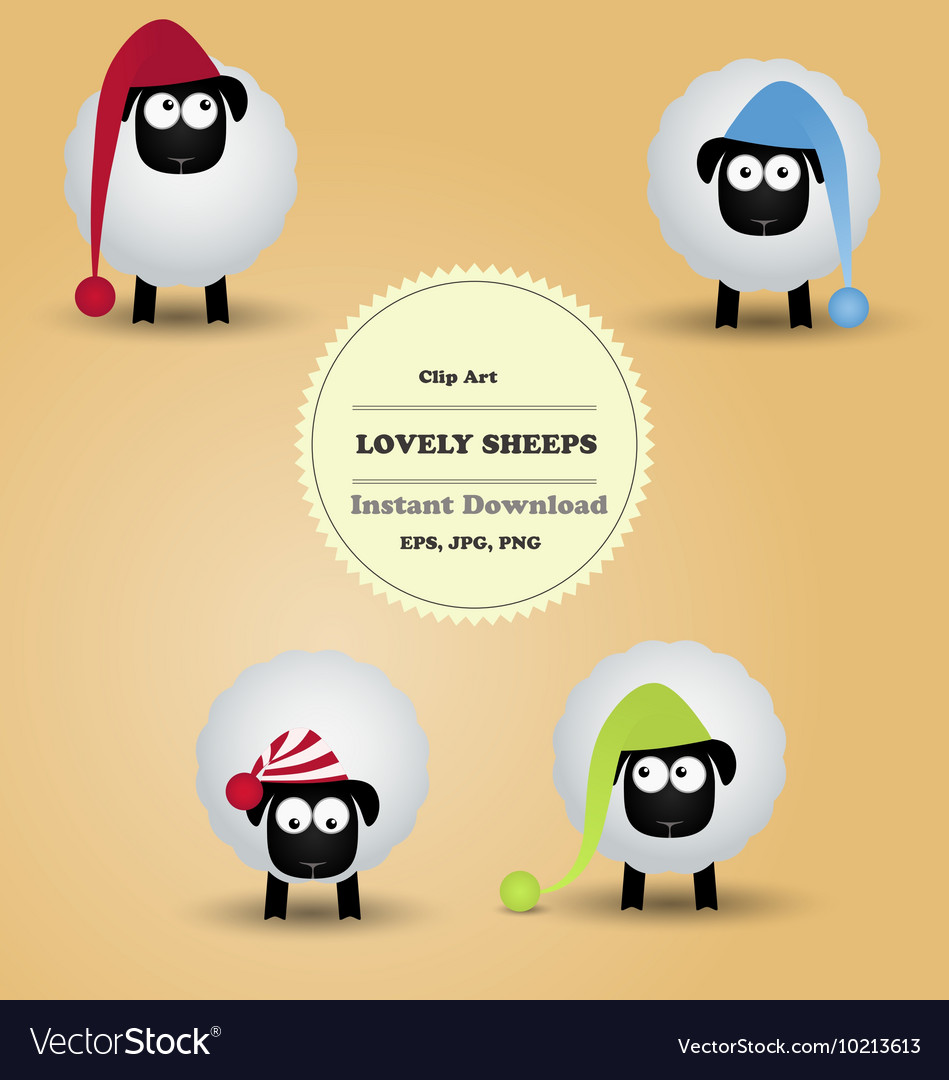 Cute funny lovely sheeps Clipart.