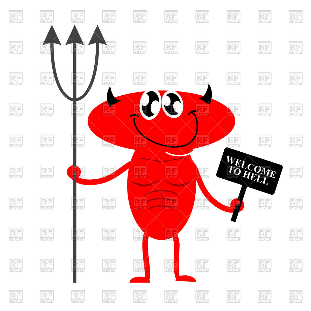 Funny smiling devil with banner 