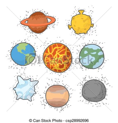 EPS Vectors of Set planets solar system. Funny cartoon planet.