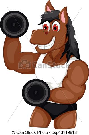 Vector Clip Art of funny horse cartoon fitness.