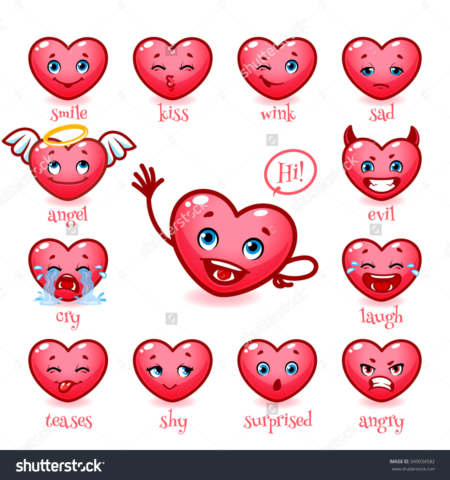 Set Emoticons Funny Heart Valentines Day Stock Vector 349034582.