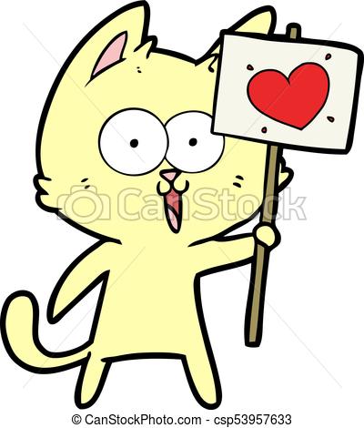 funny cartoon cat with love heart sign.