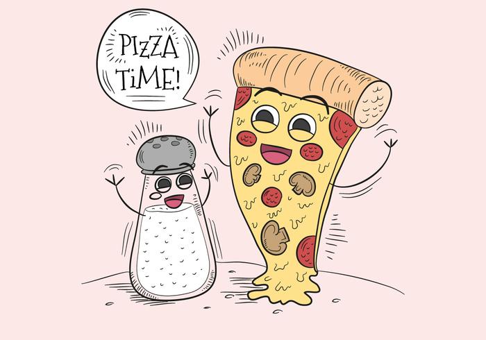 Funny Pizza And Salt Character for Pizza Time.