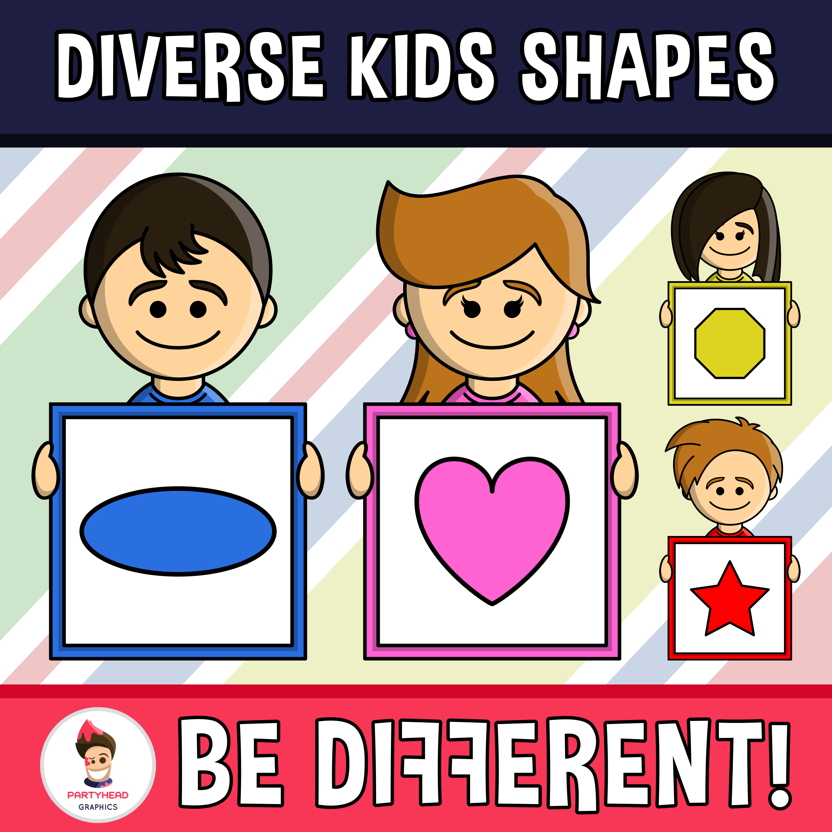 Diverse Kids Shapes Clipart.