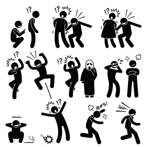 Funny People Prank Playful Actions Stick Figure Pictogram Icons.
